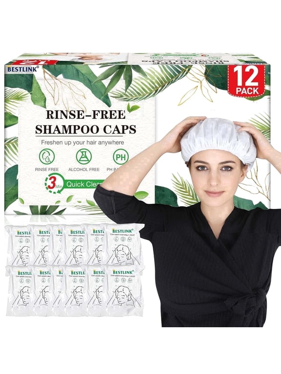 Shampoo Caps No-Rinse Waterless 12 Pack Disposable Hair Wash Caps for Elderly, Hospital & Camping