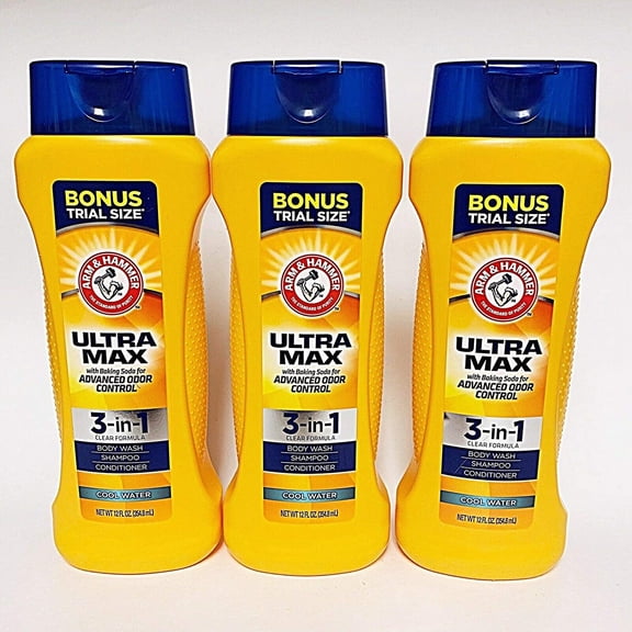 Shampoo Conditioner Body Wash Cool Water 12 oz. - 4 Pack - Arm & Hammer Ultra Max 3-in-1