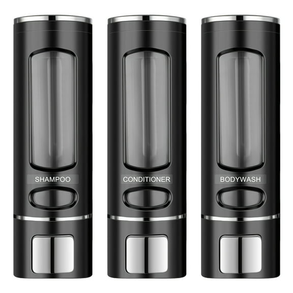 Shampoo And Conditioner Dispenser, 3-in-1 Shower Shampoo Dispenser 3 Chamber No Drill Shampoo Dispensers for Shower Wall Mounted Body Wash Dispenser for Bathroom, Hotal, Large Capacity, Black