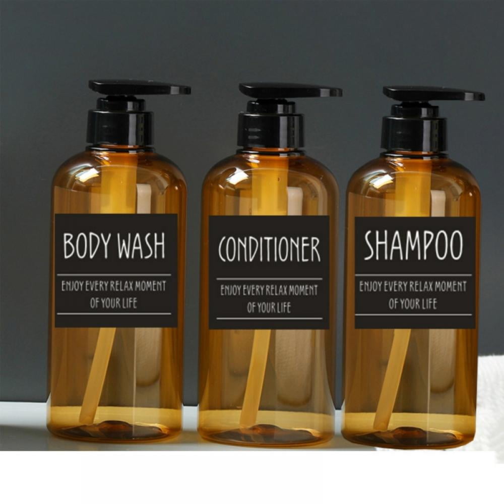 Stylish Shampoo and Conditioner Dispenser Set of 3 - Modern 21oz Shower  Soap PET Bottles with Pump and Labels - Easy to Refill Body Wash Dispensers