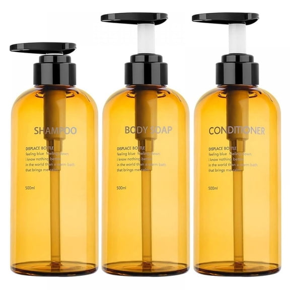 Shampoo and Conditioner Dispenser Bottles-3pcs 17oz/500ml Plastic Empty Refillable Pump Lotion Bottle Containers Set for Guest Bathroom Shower Body Wash,Reusable Cosmetic Labeled Travel Bottles