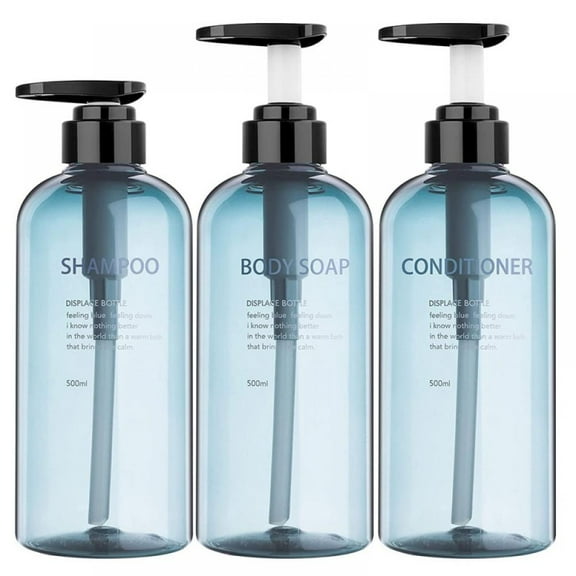 Shampoo and Conditioner Dispenser Bottles-3pcs 17oz/500ml Plastic Empty Refillable Pump Lotion Bottle Containers Set for Guest Bathroom Shower Body Wash,Reusable Cosmetic Labeled Travel Bottles