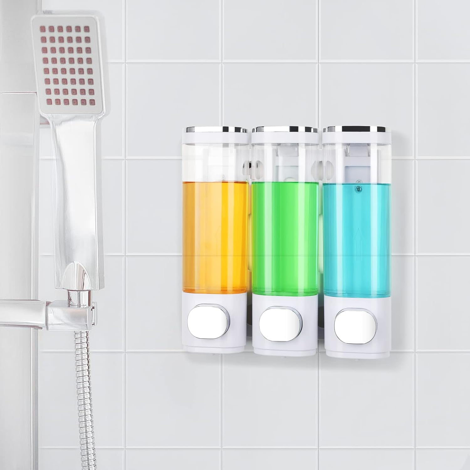 Shampoo and Conditioner Dispenser, Pollock Shower Dispenser 3 Chamber Shampoo Dispenser for