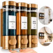 Shampoo and Conditioner Dispenser Refillabe Shower Soap Dispensers 3 Chamber No Drill Shampoo Dispenser for Shower Wall Mounted 3 * 300ml Container for Bathroom Hotel Gold 3 Chamber