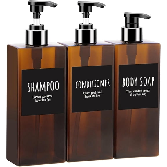 Yardley London 500ml Brown Plastic Refillable Pump Bottles for Bathroom, 3 Count