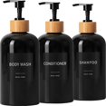 thumbnail image 1 of Shampoo and Conditioner Dispenser Set of 3, Refillable Plastic Shampoo Pump Bottles 16.9oz, Empty Body Wash Dispenser for Bathroom, Shower, Travel, Black, 1 of 6