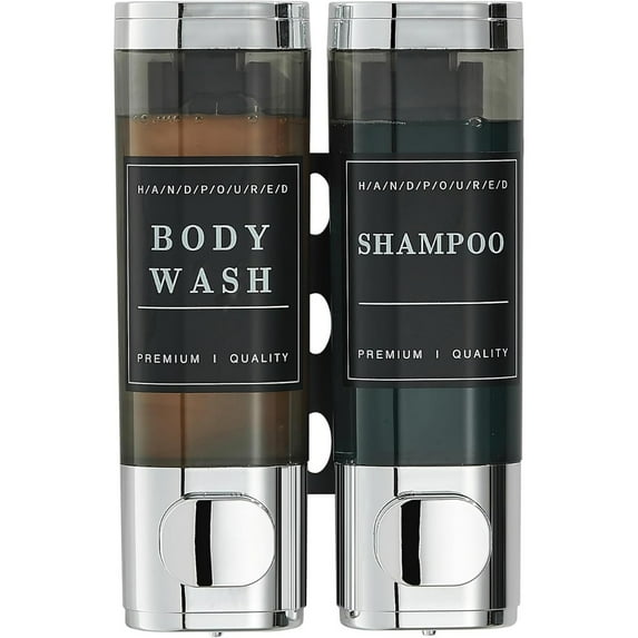 Shampoo and Conditioner Dispenser, Shower Soap Dispenser 2 Chamber No Drill Wall-Mounted Shampoo Dispenser for Shower Wall Mounted Shower Dispenser for Bathroom Hotel Large Capacity,Black Changmaius