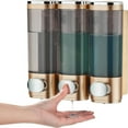 thumbnail image 1 of Shampoo and Conditioner Dispenser, Shower Soap Dispenser 3 Chamber No Drill Shampoo Dispenser for Shower Wall Mounted Shampoo Conditioner Body Wash Dispenser for Bathroom, Hotel Gold, 1 of 7