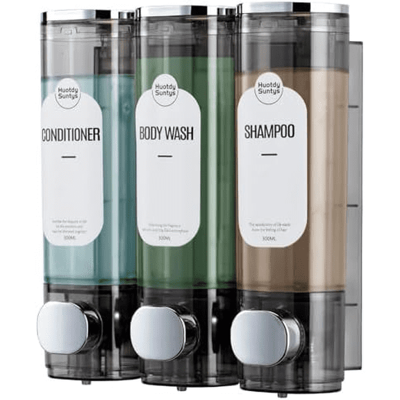 Shampoo and Conditioner Dispenser, Shower Soap Dispensers 3 Chamber No Drill Refillable Wall Mounted Shampoo Body Wash Dispenser for Shower 3 * 300 ml Container for Bathroom Hotel RV, Clear$$