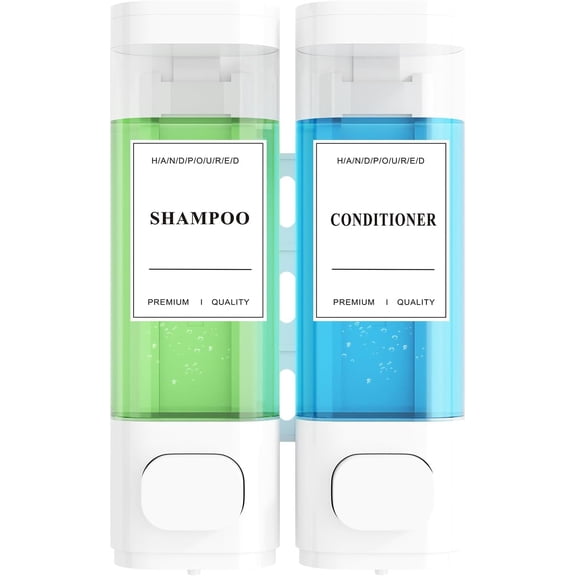 Shampoo and Conditioner Dispenser – Wall-Mounted Shower Soap Dispenser, No-Drill Installation, Lockable, 900 ml Capacity,for Bathroom & Hotel or Airbnb (White, 2-Pack)