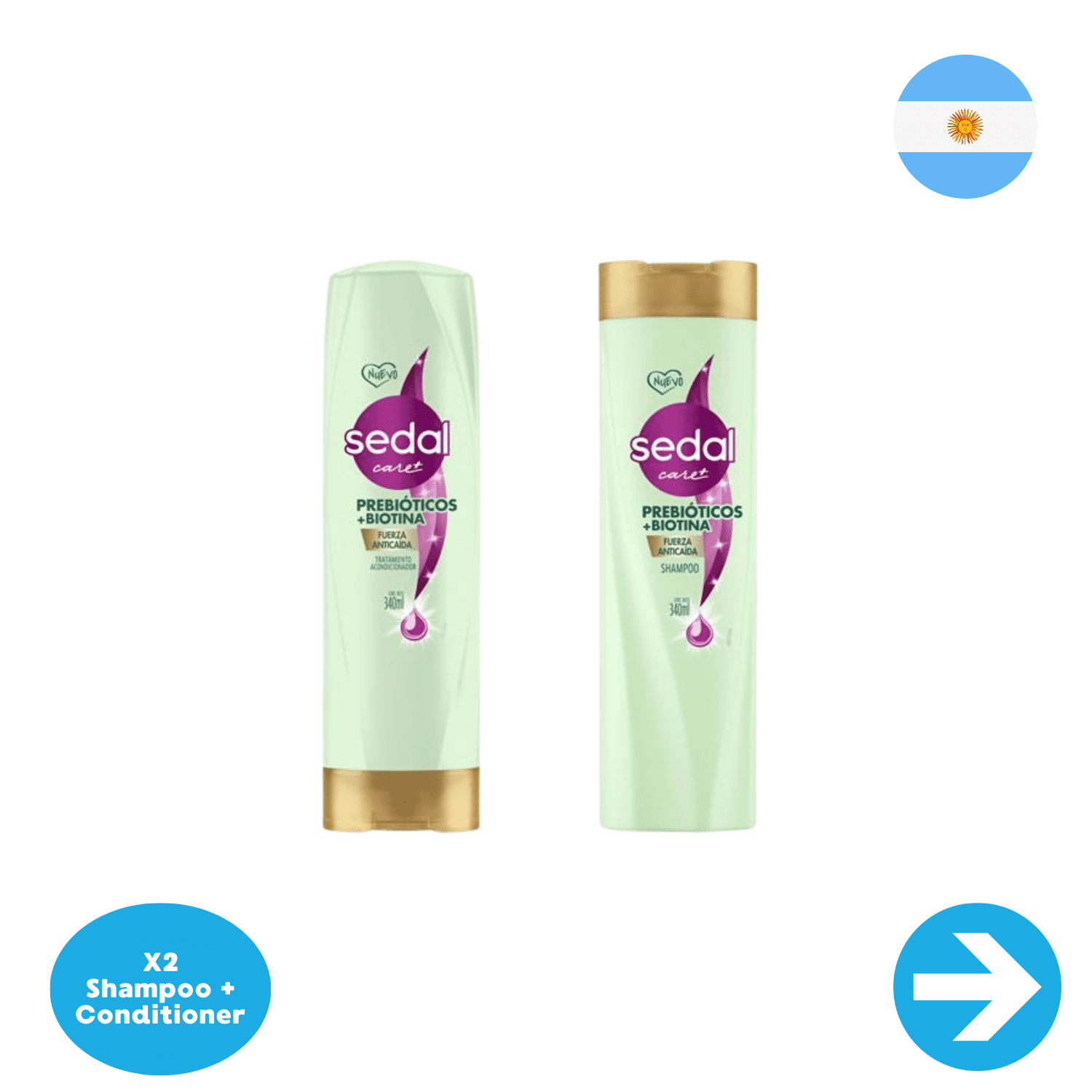 Shampoo + Conditioner Prebioticos Biotina Sedal 340ml