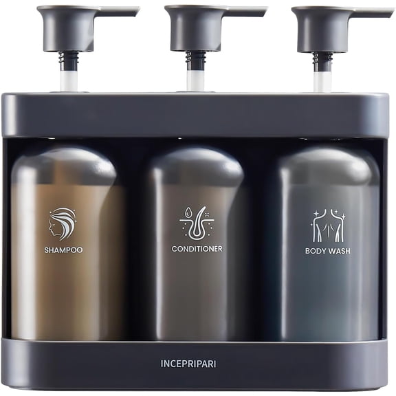 Shampoo Dispense for Shower, Shower Soap Dispenser Wall Mounted, 3 Chamber No Drill, and Conditioner Bathroom Hotel, Chamber, Black