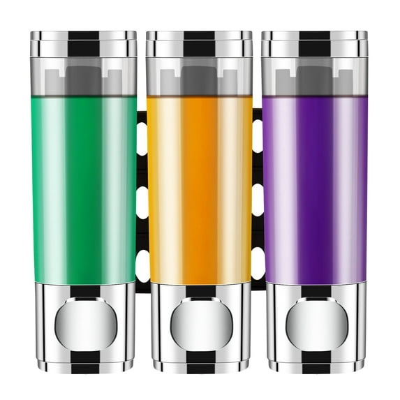 Shampoo Dispenser for Shower, Shower Shampoo Dispenser 3 Chamber, Shower Soap Dispenser Wall Mounted, Suitable for Bathroom, Kitchen, Hotel(Chrome)