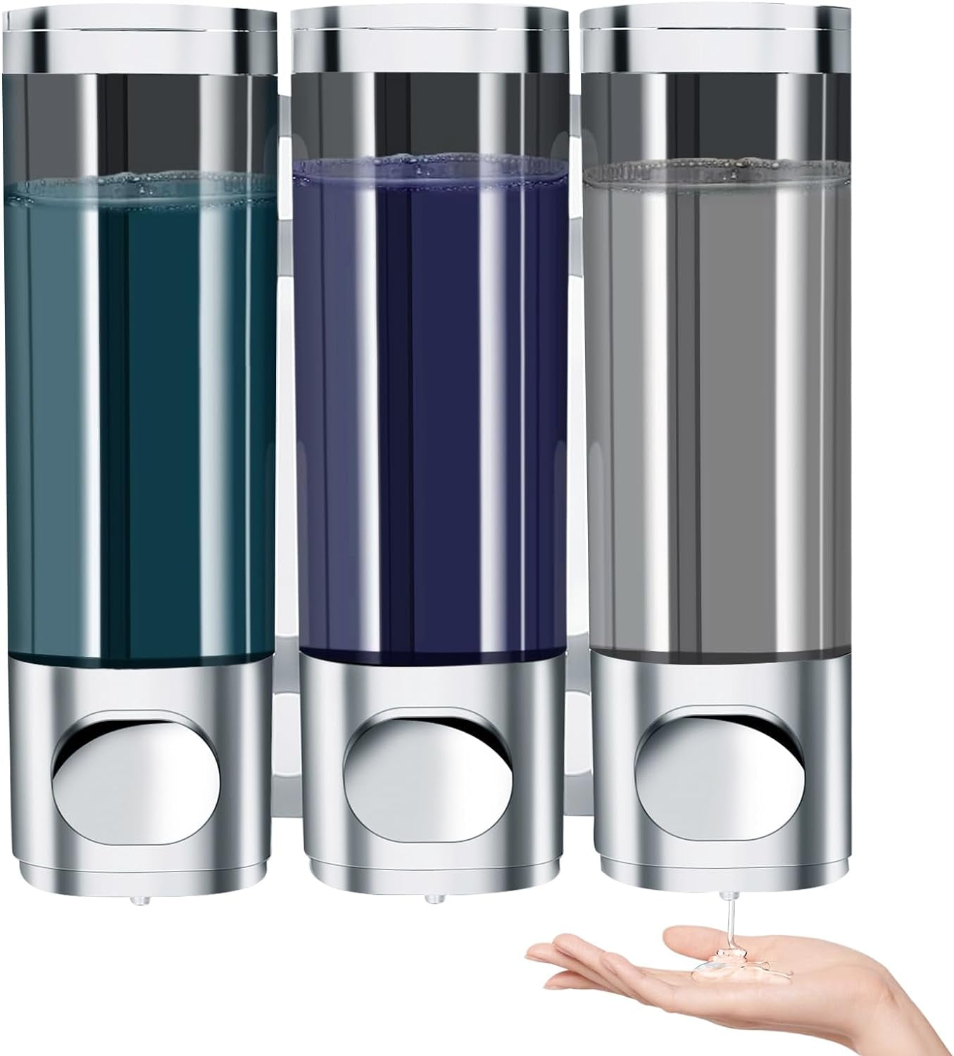 Shampoo Dispensers for Shower Wall Mounted 3 Chambers No Drill Soap Dispenser Bathroom Shower Pump, 300ml Shampoo and Conditioner Dispenser Clear Bottles for Hotel Home Shopping Mall
