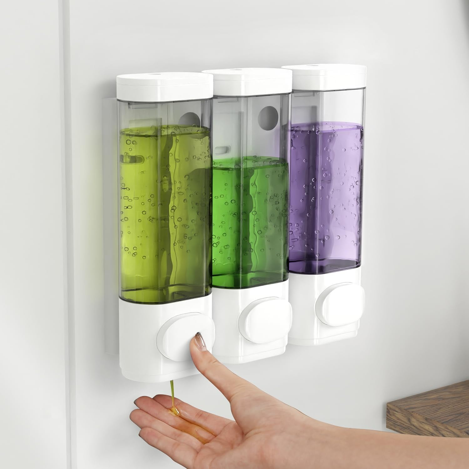 Shampoo Dispensers for Shower Wall Mounted Soap Dispenser 3 Chambers Conditioner Body Wash
