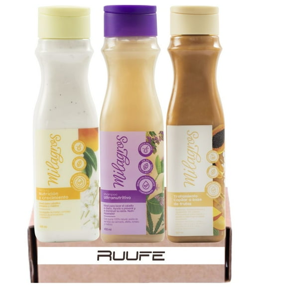 Shampoo Milagros y Tratamiento (3 pack) Shampoo milagros & treatment for curly hair Shampoo Ultranutritivo Tratamiento a base de frutas y tratamiento para risos milagros shampoo colombia treatment