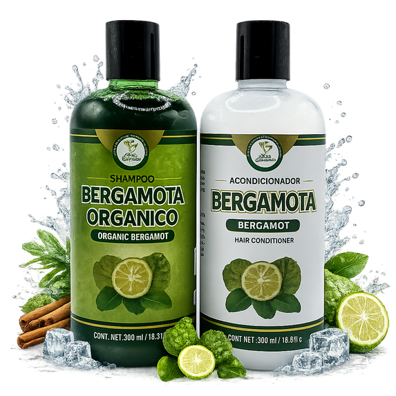Shampoo Organic Bergamot + Conditioner (16.9 fl oz) with Aloe Vera & Rosemary | SHAMPOO ORGÁNICO BERGAMOTA con Sábila & Romero + Acondicionador - 500 ml - Biotina