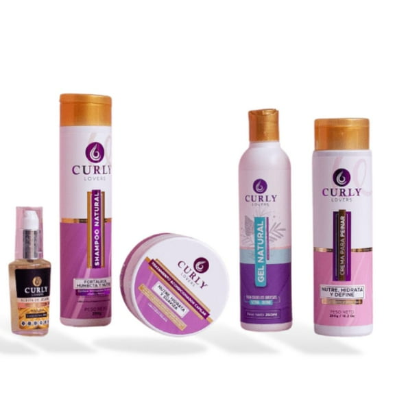 Curly Lovers Shampoo, Tratamiento, Gel Natural para cabello delgado, Crema peinar, Aceite de Jojoba kit Love para cabello delgado (5 Pack)