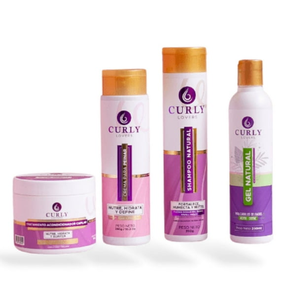 Shampoo, Tratamiento, Gel y Crema para Peinar (4 Pack) Curly Lovers Shampoo, Curly Lovers Tratamiento, Curly Lovers Gel natural cabello delgado, Curly Lovers Crema para Peinar, Kit Candela (Cabello De