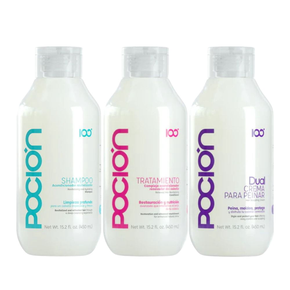 Shampoo Treatment and Hair cream (3 Pack) Shampoo la pocion Colombia Salt-free shampoo, strengthens and regenerates the hair fiber, cleanses the hair without mistreating it shampoo Treatment y Cream