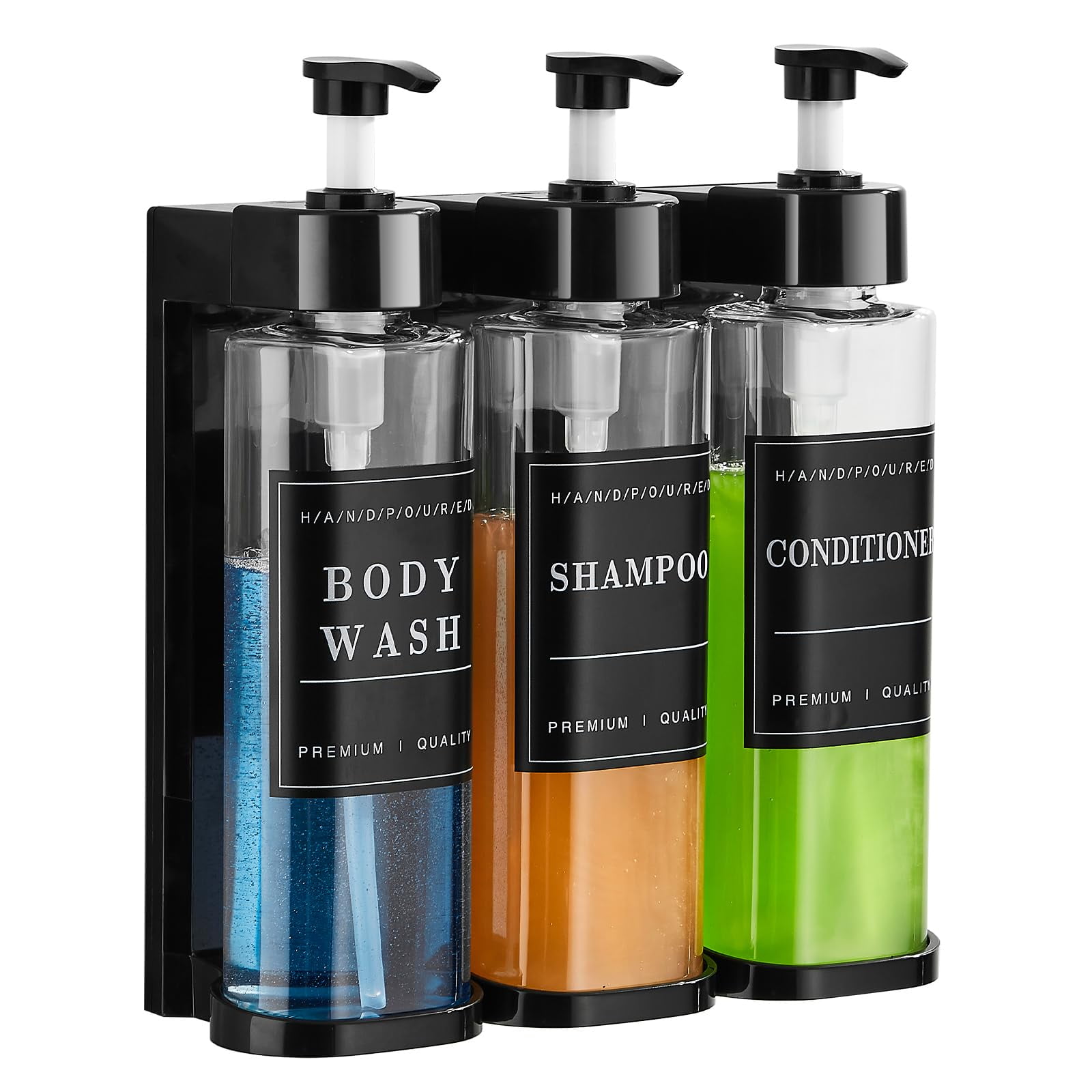 Shampoo and Conditioner Dispenser,Shower Soap Dispenser 3 Chamber No Drill Wall-Mounted Large Capacity