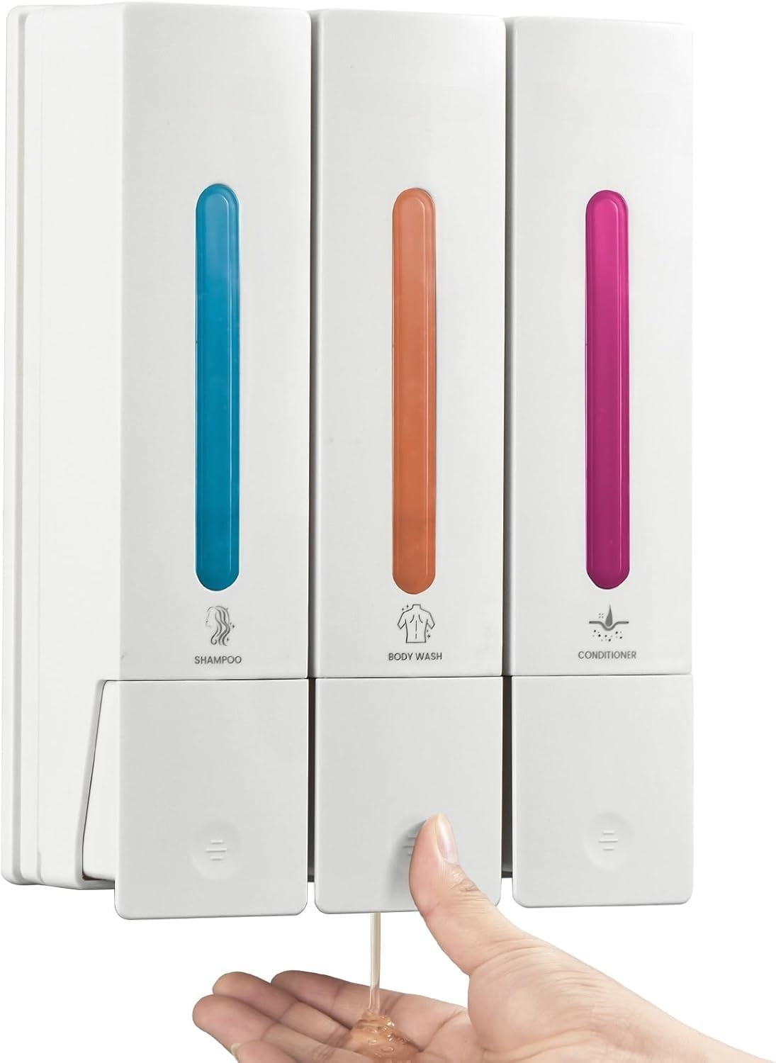 Shampoo and Conditioner Dispenser - Wall-Mounted 3-Chamber Shower Soap Dispenser, No-Drill, 1200ML Capacity, for Bathroom & Hotel