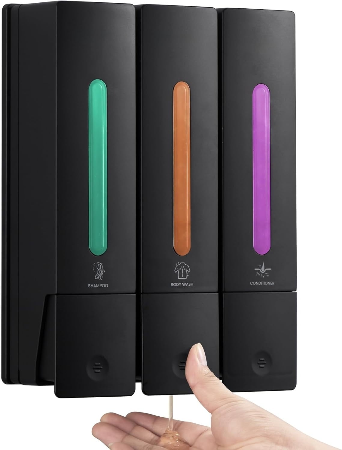 Shampoo and Conditioner Dispenser - Wall-Mounted 3-Chamber Shower Soap Dispenser, No-Drill, 1200ML Capacity, for Bathroom & Hotel
