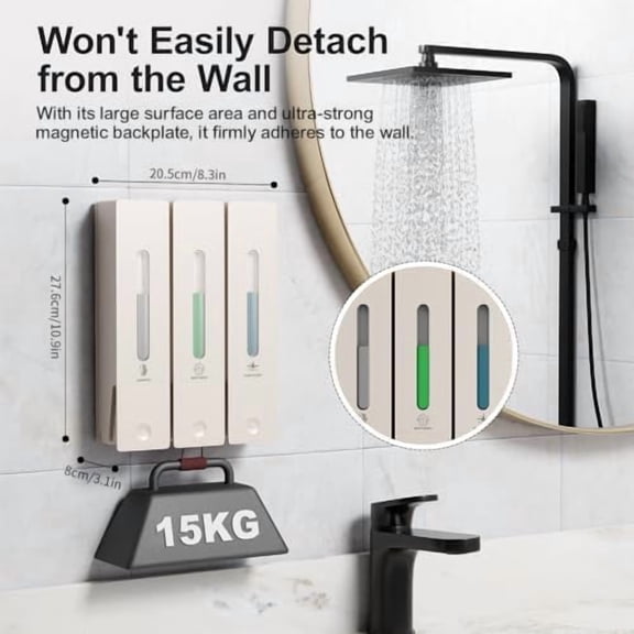 Shampoo and Conditioner Dispenser - Wall-Mounted 3-Chamber Shower Soap Dispenser