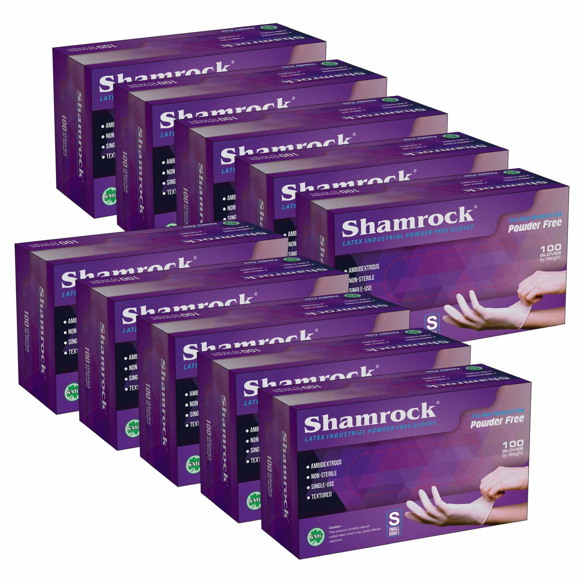 Shamrock 60601 Latex Industrial Gloves, Powder Free, Textured, Size S - Case Pack Of 1000 Gloves