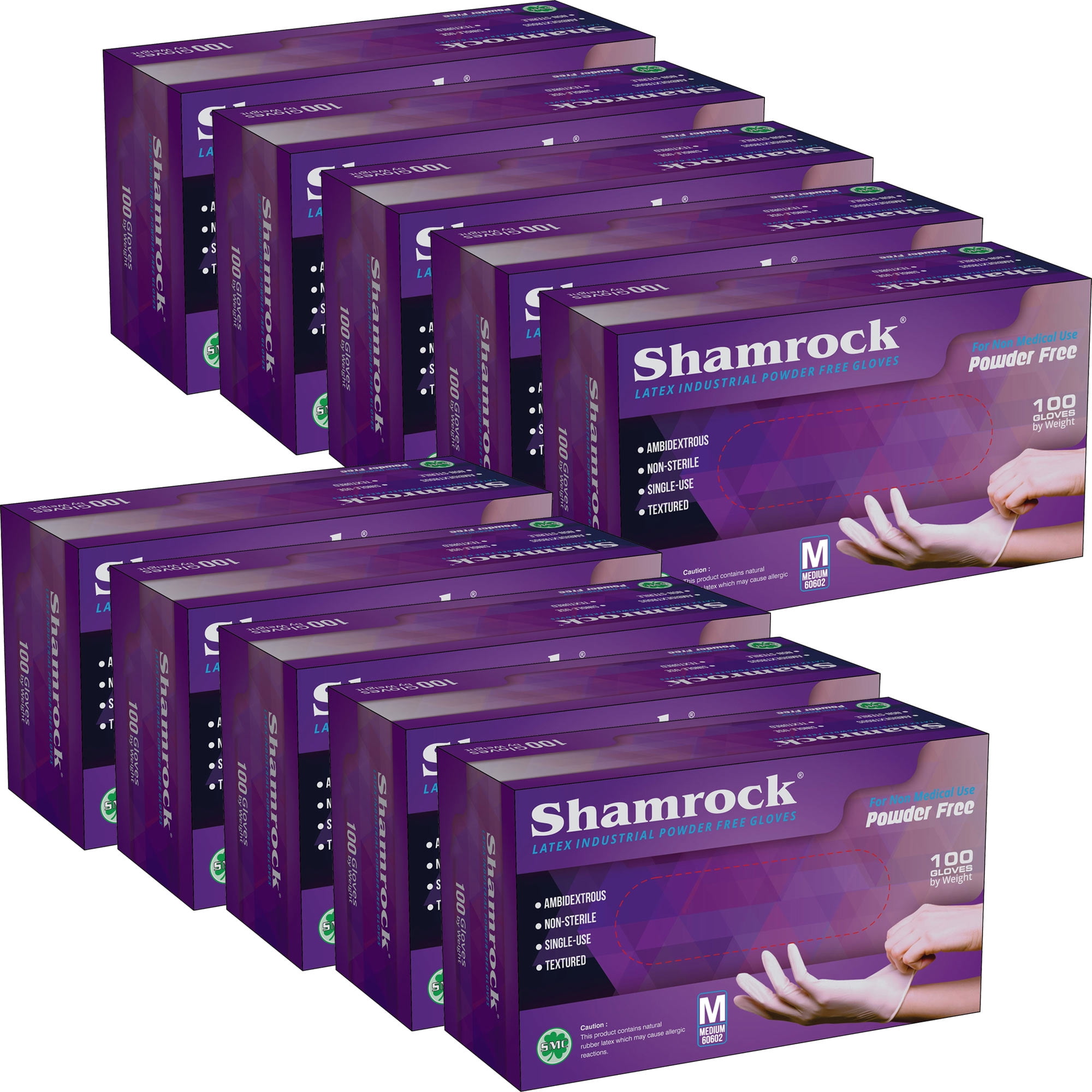 Shamrock 60602 Latex Industrial Gloves, Powder Free, Textured, Size M Case Pack Of 1000 Gloves