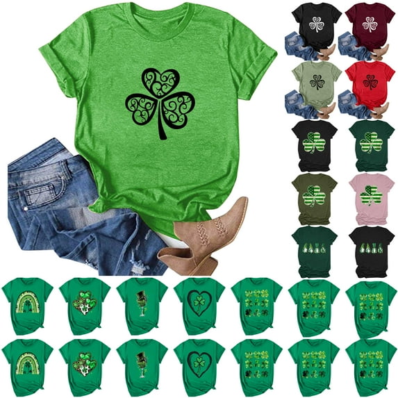 St Patricks Day Shirts for Women Lucky Irish Shamrock Shirt St Pattys Day Short Sleeve Tees Tops