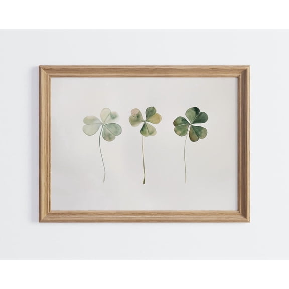 Shamrock Boho Lucky Green Minimalist Clover St Patricks Day Wall Art, Unframed Paper Poster 8x10in