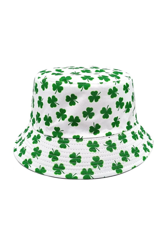 Shamrock Bucket Hat for St Patrick's Day, Green Clover Print Lightweight Breathable Sun Hat for Men Women, Unisex Outdoor Festival Hat,Size M