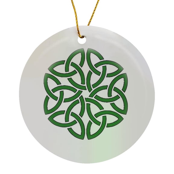 3drose, Shamrock Celtic Art Knotwork Design, Circle Porcelain Ornament