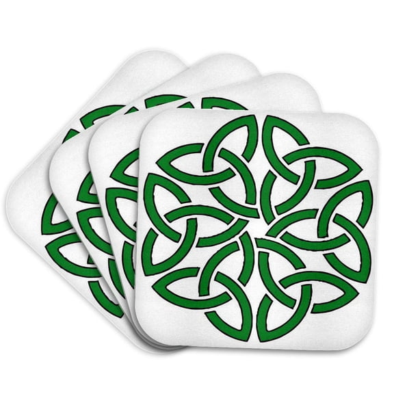 3drose, Shamrock Celtic Art Knotwork Design, Set of 4 Coasters - Soft