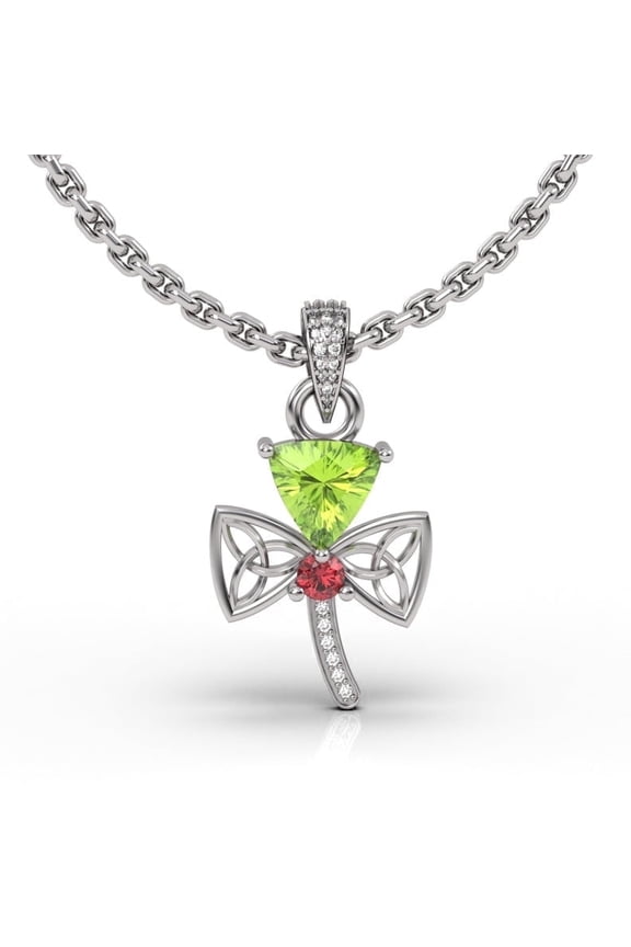 Shamrock Celtic Pendant Necklace, Irish Jewelry For Women, Natural Peridot August Birthstone Clover Pendant,20 inches