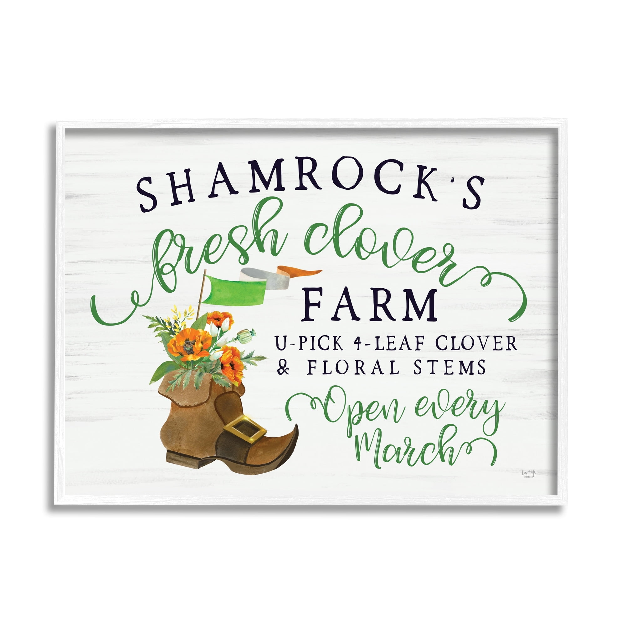 Shamrock Clover Farm Typography Sign Grainy Pattern Inspirational Graphic Art Framed Art Print Wall Art