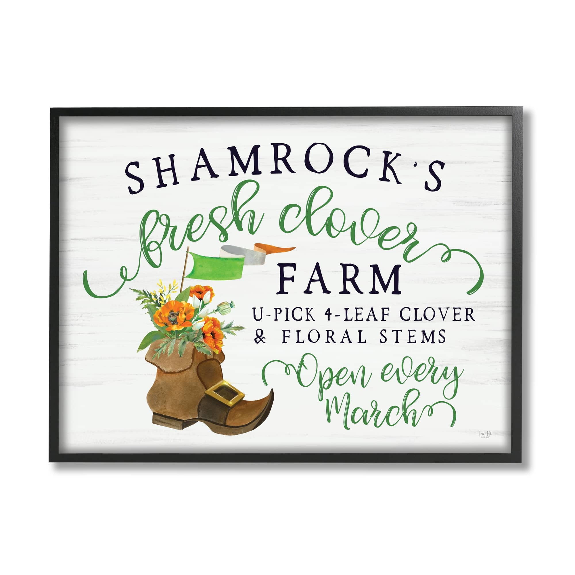 Shamrock Clover Farm Typography Sign Grainy Pattern Inspirational Graphic Art Framed Art Print Wall Art