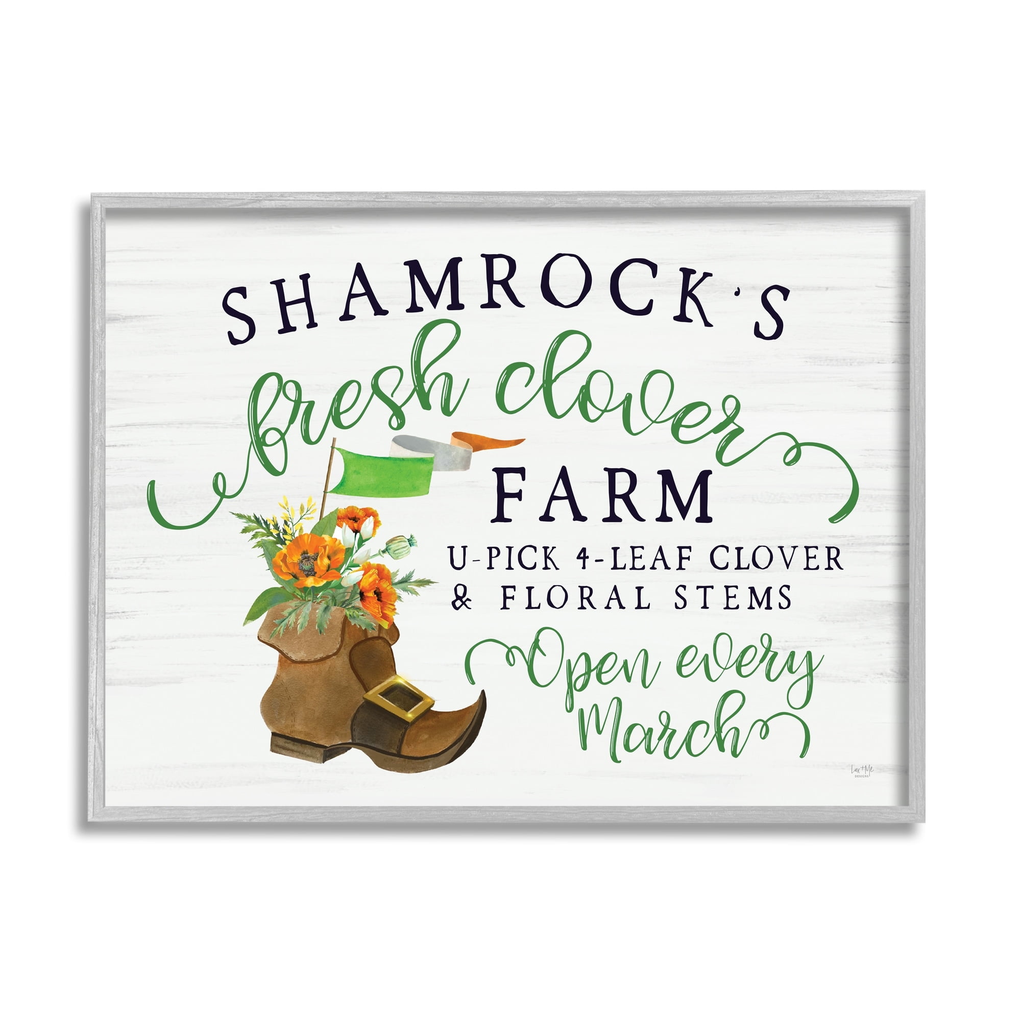 Shamrock Clover Farm Typography Sign Grainy Pattern Inspirational Graphic Art Framed Art Print Wall Art