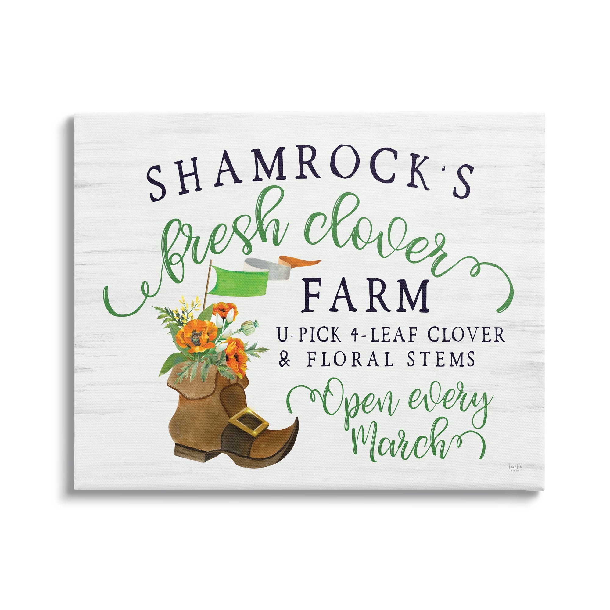 Shamrock Clover Farm Typography Sign Grainy Pattern Inspirational Graphic Art Gallery-Wrapped Canvas Print Wall Art