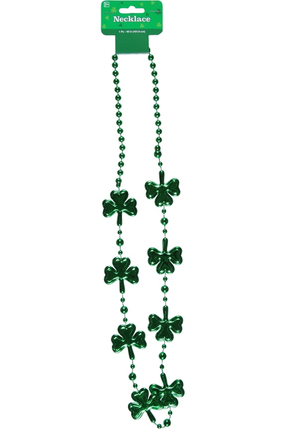 Shamrock Clover Green Mardi Gras Bead Necklace St Patrick's Day