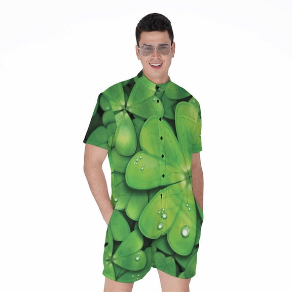 Shamrock Clover St. Patrick'S Day Short Sleeve Men'S Rompers, Irish St. Patrick'S Day Casual Summer Jumpsuits Outfit