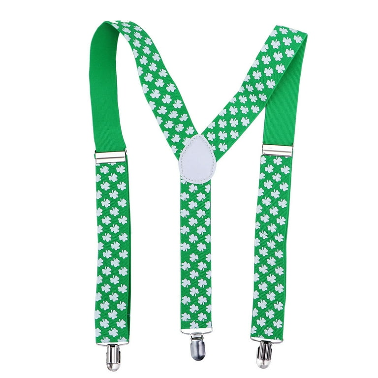 Green Clover Shamrock Suspenders St Patricks Day Costume Party Fashion Accessory Green Clover Shamrock Suspenders St Patricks Day Costume Party Fashion Accessory