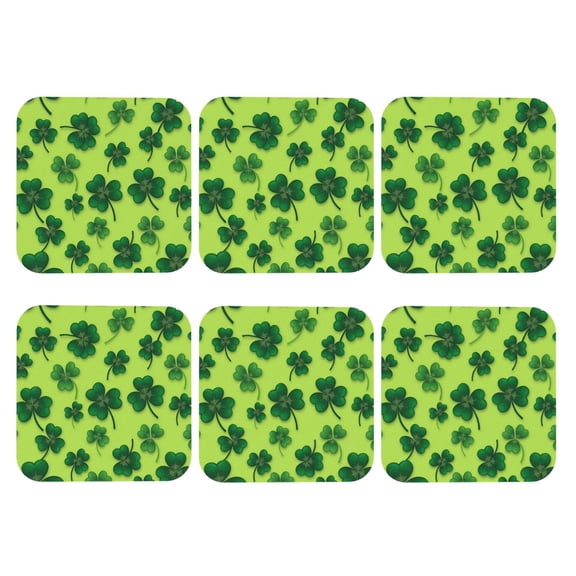 Shamrock Clovers Leather Coasters for Drinks Perfect for Living Room, Kitchen, or Outdoor Use Set of 6 Square