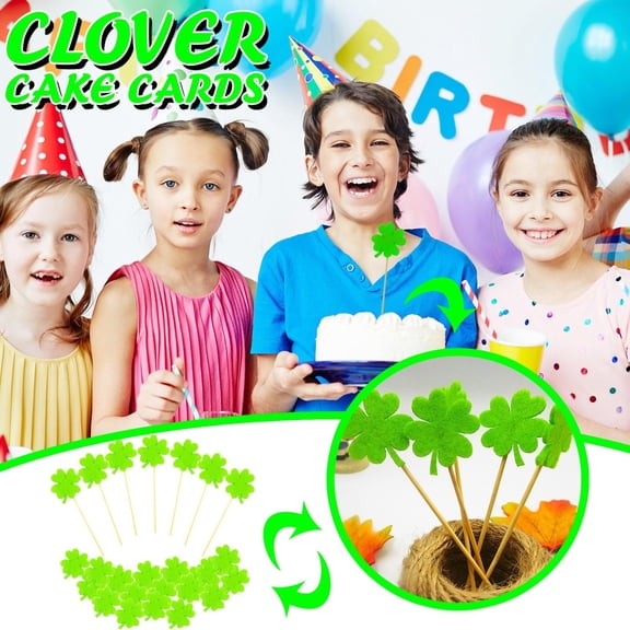Shamrock Cupcake Toppers,10 Pcs St. Patrick’s Day Cake Decorations with Green Clover and Lucky Leaf Designs,Shamrock Lucky Four Leaf Clover,for Irish Festival, Party, or School Celebration