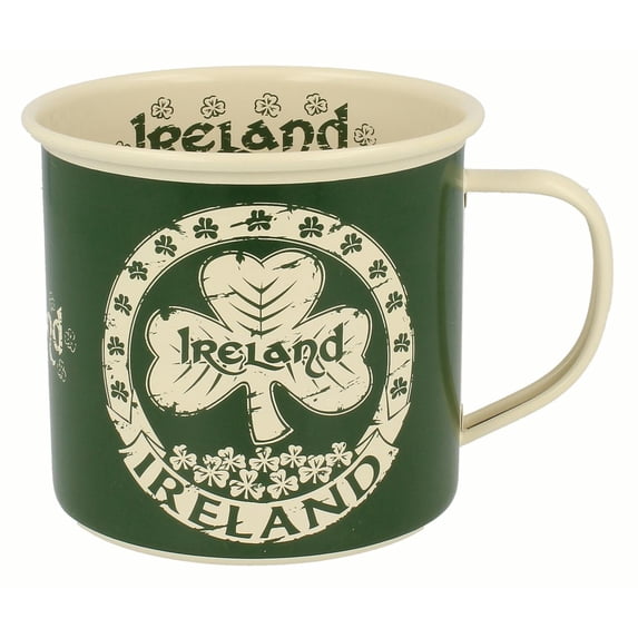 Shamrock Enamel Mug With Ireland Text 12 fl oz. Green Colour