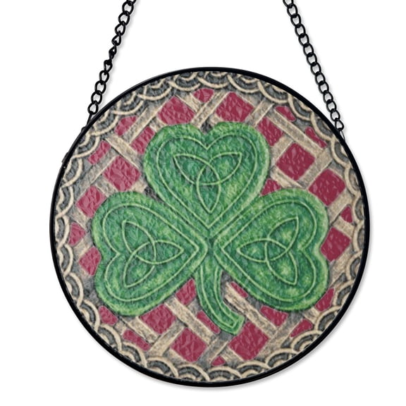 Shamrock Faux Stained Glass Suncatcher Window Hanging Decor Celtic Irish Green