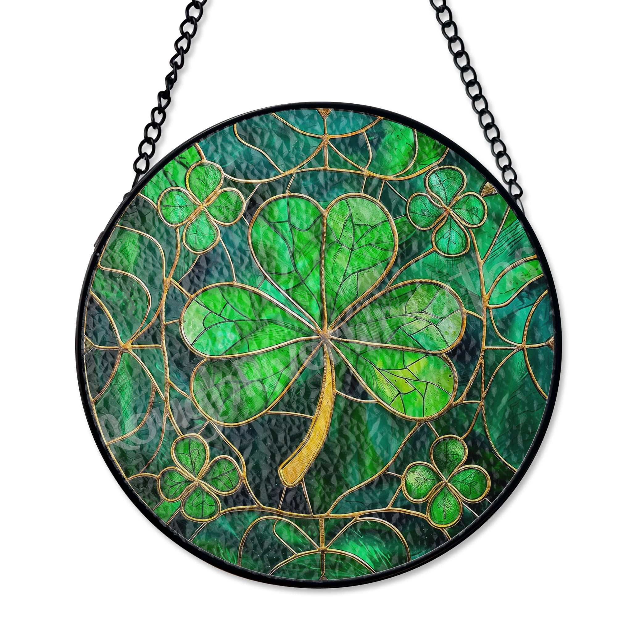 Shamrock Faux Stained Glass Suncatcher Window Hanging Decor Irish Nature Green Glass