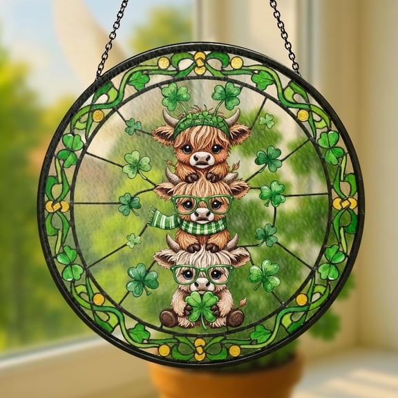 Shamrock Glass Suncatcher v28, St. Patrick's Day Window Hanging, Irish Heritage, 3.5 in