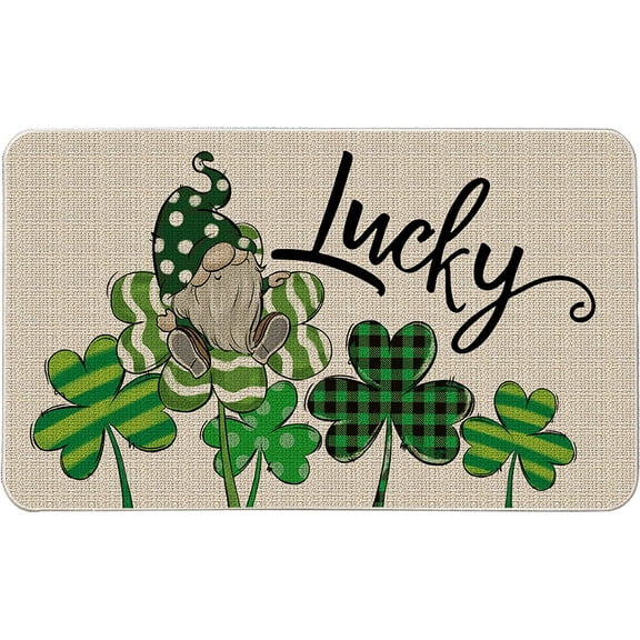 Shamrock Gnome Decorative Doormat 17" x 29" St. Patrick''s Day Decor Durable Floor Mat Non-Slip Low-Profile Holiday Welcome mat for Indoor Outdoor Balcony Patio